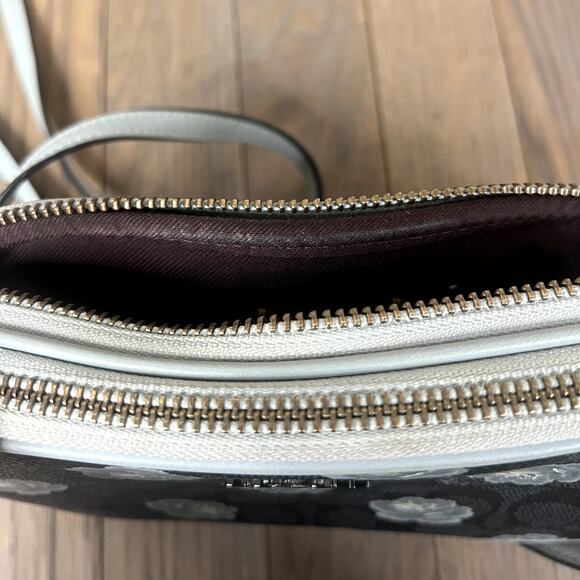 Coach Signature Rose Print Double Zip Crossbody Wristlet Bag Charcoal Sky 31855 - Picture 14 of 16